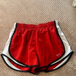 Nike DRI-FIT Women's (L) Athletic Shorts in Red and White with Black Trim
